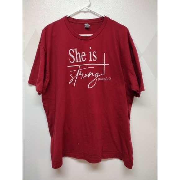 She is Strong Proverbs 31:25 red short sleeve t-shirt - Picture 1 of 10
